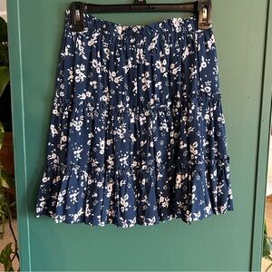 Navy Floral A-Line Spring Skirt Elastic Waist